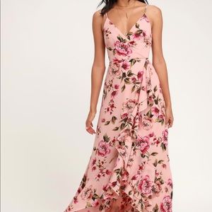 Lulu's Bodacious Bella Blush Pink Floral Print Maxi Dress